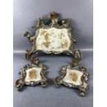 Collection of three silver coloured gilt wooden frames, the largest approx 43cm x 52cm (A/F)