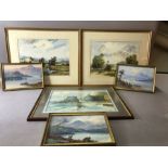 Collection of watercolours: T WILSON (19th Century), collection of three framed watercolours of lake