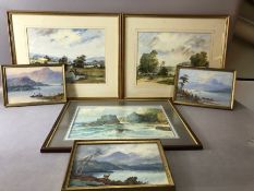 Collection of watercolours: T WILSON (19th Century), collection of three framed watercolours of lake