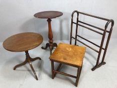 Collection of wooden furniture to include side tables and a towel rail (4)