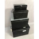 Collection of four metal strong boxes