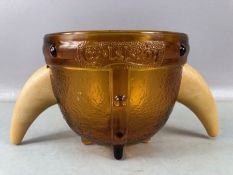 Vintage glass and fake horn Brewery ice bucket for Carlsberg in orange glass approx 15cm in