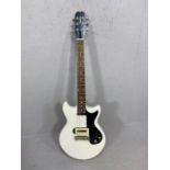 Epiphone Olympic electric guitar in aged classic white, Joan Jet edition, with soft travel case