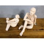 Two unglazed studio pottery figures, the largest approx 33cm in height