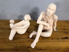 Two unglazed studio pottery figures, the largest approx 33cm in height