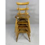 Set of four early Ercol tapered, stick back stacking chairs