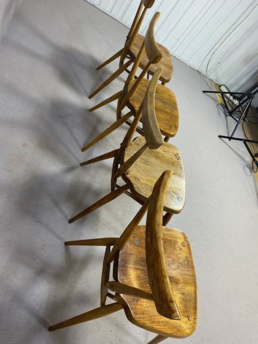 Set of four early Ercol tapered, stick back stacking chairs - Image 8 of 14