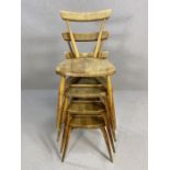 Set of four early Ercol tapered, stick back stacking chairs