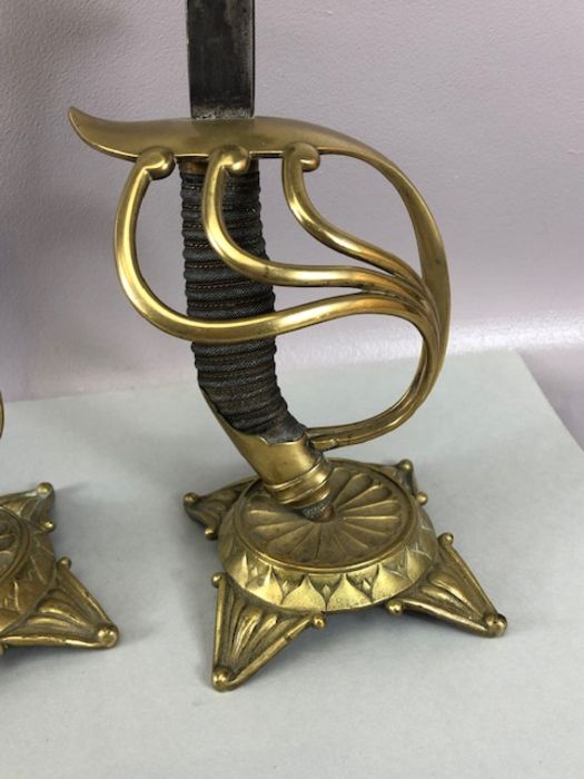 Pair of candlesticks fashioned from cavalry sword handles, decorated brass cast bases and - Image 12 of 15