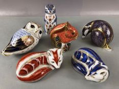 Collection of six Royal Crown Derby paperweights to include owl, squirrel, badger etc (6)