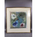 Contemporary mixed media Artwork of flowers, birds etc in a dreamlike setting, signed lower right (