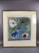 Contemporary mixed media Artwork of flowers, birds etc in a dreamlike setting, signed lower right (