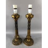 Pair of wooden gilt and painted candlesticks, approx 35cm in height