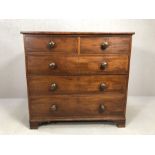 Victorian mahogany chest of five drawers with bun handles, approx 107cm x 53cm x 100cm tall