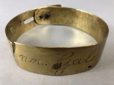 Georgian Antique dog collar engraved "Ann Gale 1770" approx 9cm in diameter