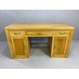 Modern solid light oak desk with chrome handles, three drawers and two cupboards. Excellent