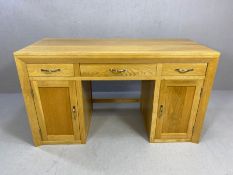 Modern solid light oak desk with chrome handles, three drawers and two cupboards. Excellent