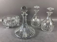 Pair of crystal decanters by Thomas Webb, each approx 24cm in height, along with a further cut glass