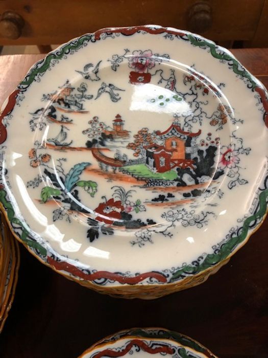 Collection of late Victorian Ashworth Bros Hanley ironstone dinner ware in a Chinoiserie style - Image 4 of 9