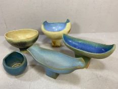 Five pieces of glazed earthenware studio pottery, the largest approx 28cm in height