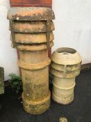 Two terracotta chimney pots, the tallest approx 103cm in height