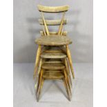 Set of four early Ercol tapered, stick back stacking chairs