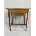 Antique occasional table with single drawer on tapering legs approx 65cm x 40cm x 74cm