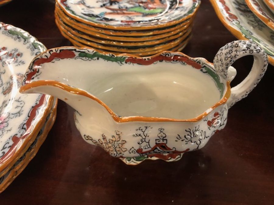 Collection of late Victorian Ashworth Bros Hanley ironstone dinner ware in a Chinoiserie style - Image 6 of 9