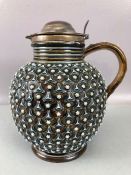 Royal Doulton Lambeth Silver hallmarked lidded jug number 1877 with embossed decoration and