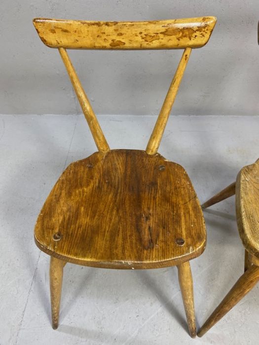 Set of four early Ercol tapered, stick back stacking chairs - Image 4 of 14