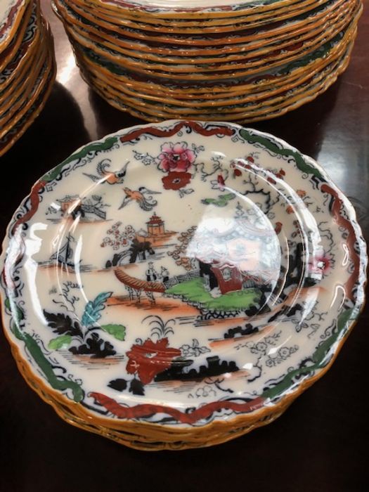 Collection of late Victorian Ashworth Bros Hanley ironstone dinner ware in a Chinoiserie style - Image 5 of 9