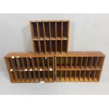 Three sets of vintage wooden pigeon holes, two sets approx 77cm x 18cm x 52cm.