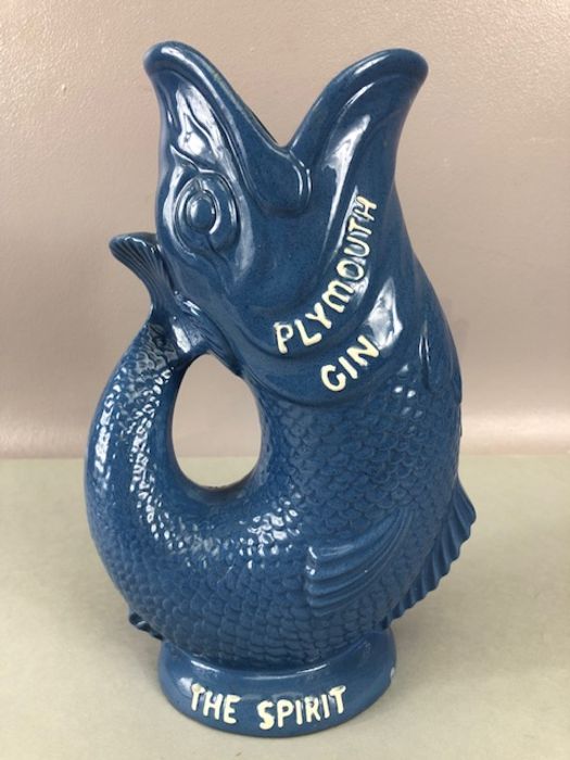 Devon Dartmouth blue Glug fish jug entitled 'Plymouth Gin and The Spirit of the West', approx 24cm - Image 5 of 15