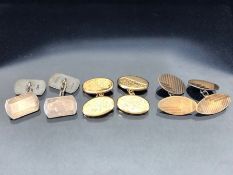 Pair of 9ct Gold engine turned cufflinks (3.1g) and two silver pairs of cufflinks (12.5g)