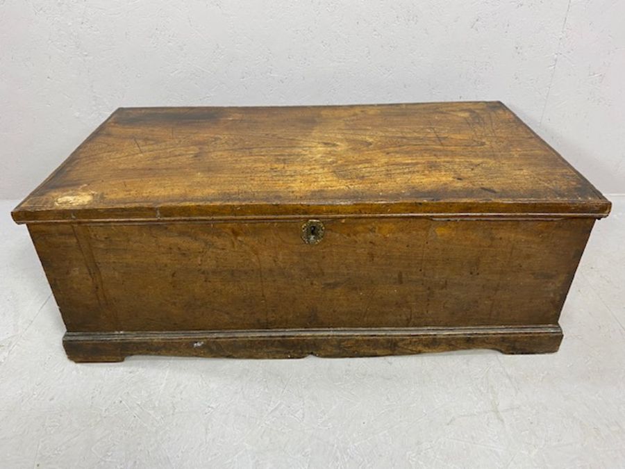 Victorian elm chest with internal compartment, approx 94cm x 51cm x 35cm tall