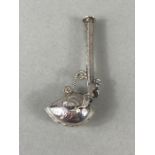 Victorian Whistle, delicate small whistle with heart shaped bowl and set with a heart shaped