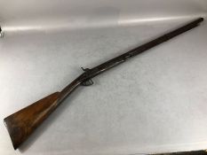 Percussion Sporting rifle with silver coloured engraved mounts signed (see pics) double cocks and