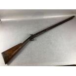 Percussion Sporting rifle with silver coloured engraved mounts signed (see pics) double cocks and