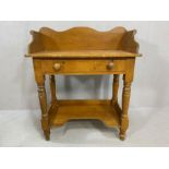 Pine washstand on turned legs with drawer under and upstand, approx 85cm x 45cm x 95cm