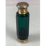 Victorian double ended scent and vinaigrette bottle in green glass with two hinged lids