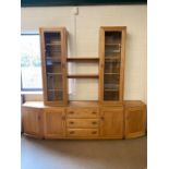 Modern light wood Elm Ercol Windsor sideboard with two cupboards and three drawers and two