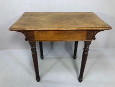 Antique console / occasional table on turned legs, with scroll supports, approx 92cm x 54cm x 78cm