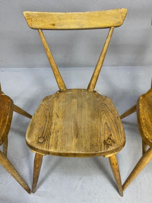 Set of four early Ercol tapered, stick back stacking chairs - Image 5 of 14