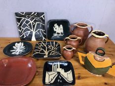 Collection of earthenware pottery to include jugs, urns and platters, 11 pieces