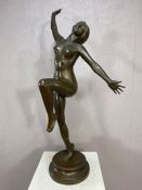 Bacchante, An Art Deco, Large (approx 104cm tall) Bronze Figure of a nude dancing lady A carefree