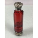 Cranberry Victorian glass double ended scent and vinaigrette bottle with faceted glass and one