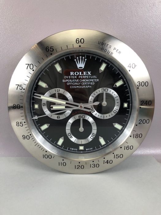 Contemporary Rolex-style wall clock, approx 34cm in diameter