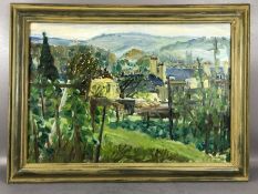 FIONA PAYNE (British, 20th century), oil on board, 'Chilton Road, Bath, Allotments', November