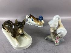 Collection of Porcelain animals to include a dog by Royal Dux, birds by Porceval Villamarchante &