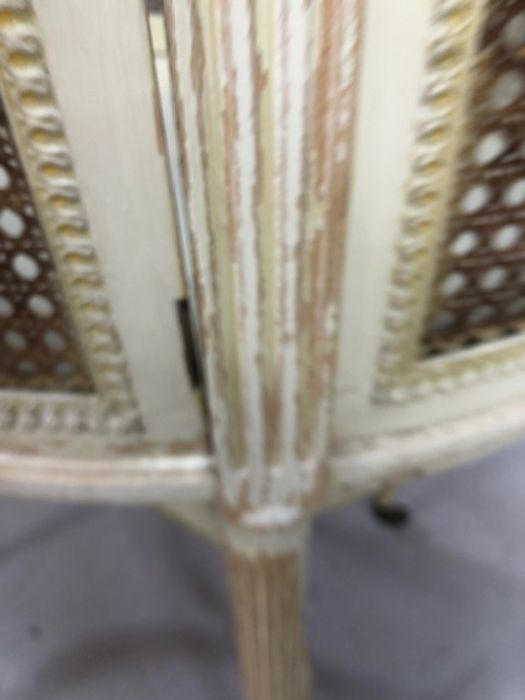 French bijouterie table on fluted tapering legs and castors, of oval form, with glass and wicker - Image 13 of 13
